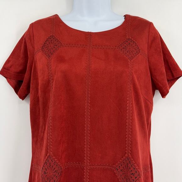 Skies are Blue Faux Suede Dress Sz M Soft Grunge Whimsigoth Y2K Rust Earthy Lace - Picture 2 of 9